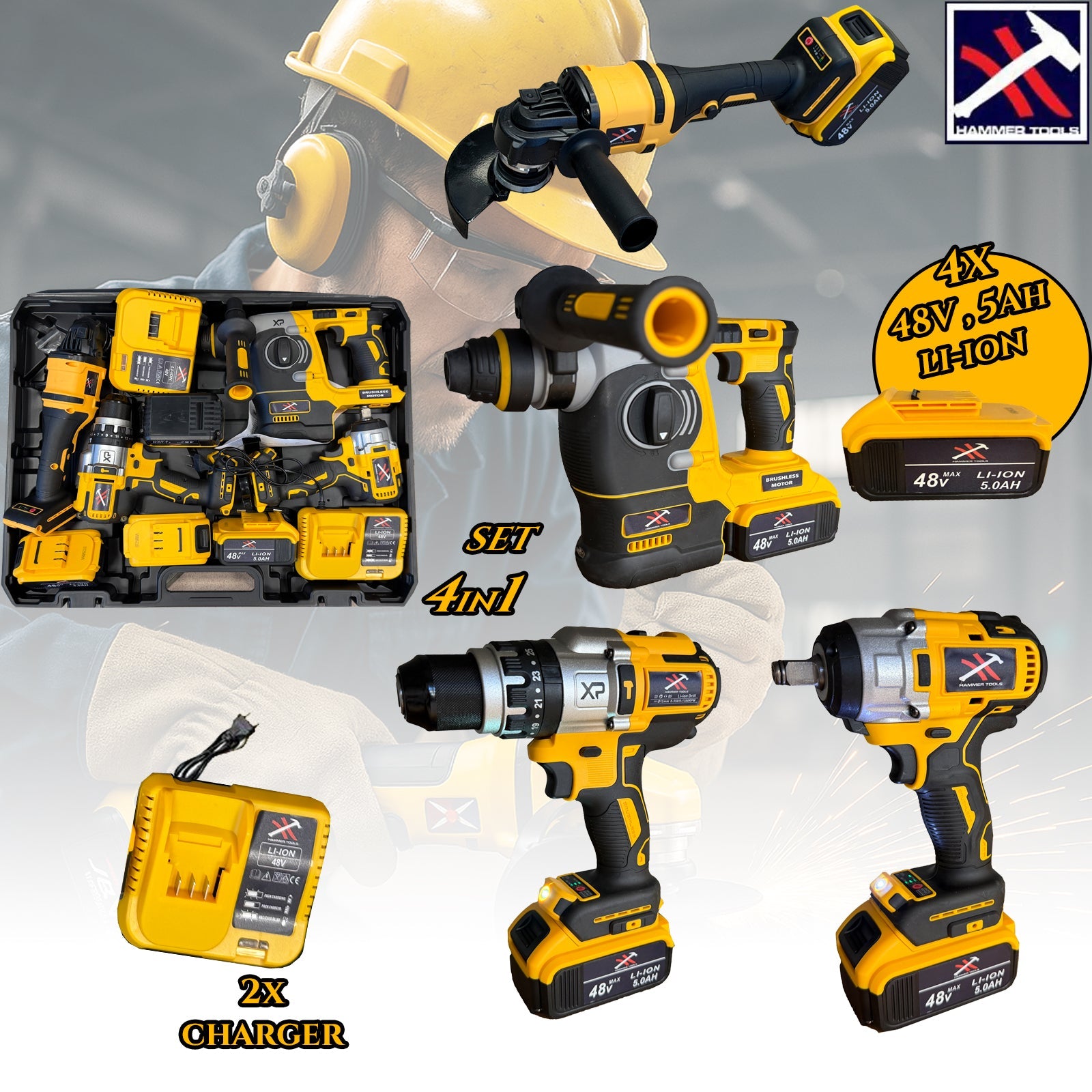HAMMER TOOLS 4v1 Set - 4x48V 5Ah Li-Ion