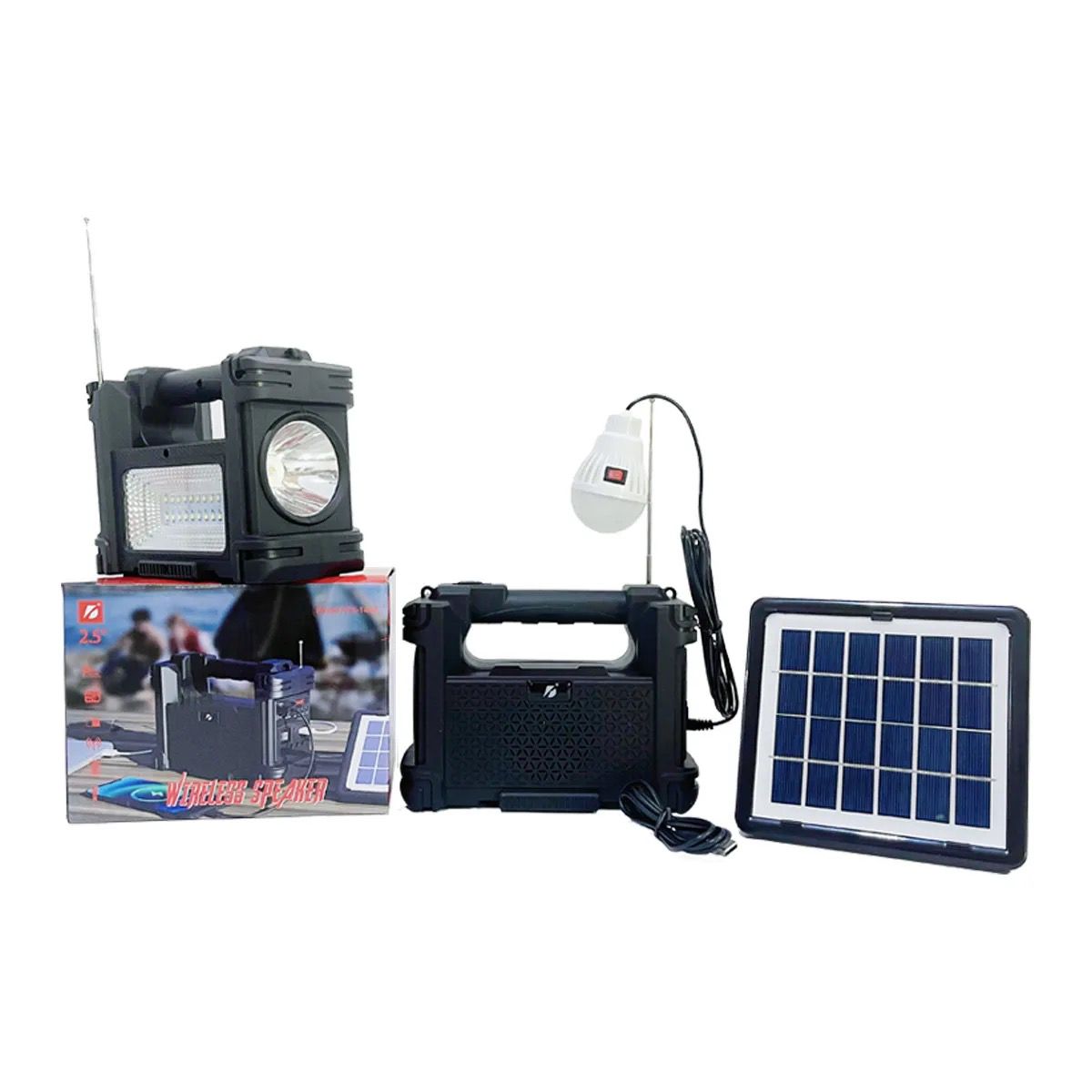 SOLARNA NAPRAVA 6U1 (ZVOČNIK+REFLEKTOR+ROČNA SVETILKA+POLNILEC+RADIO)