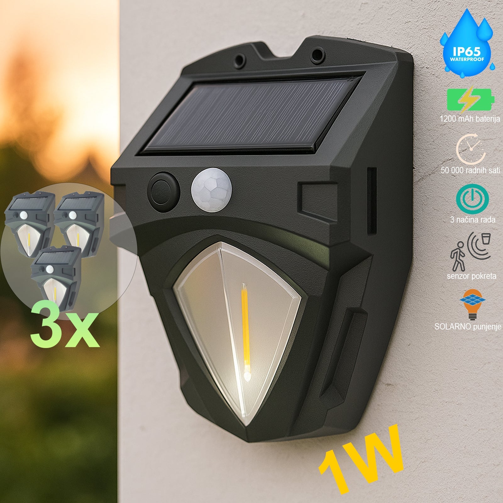 LED solarna svetilka n260 3 kosi