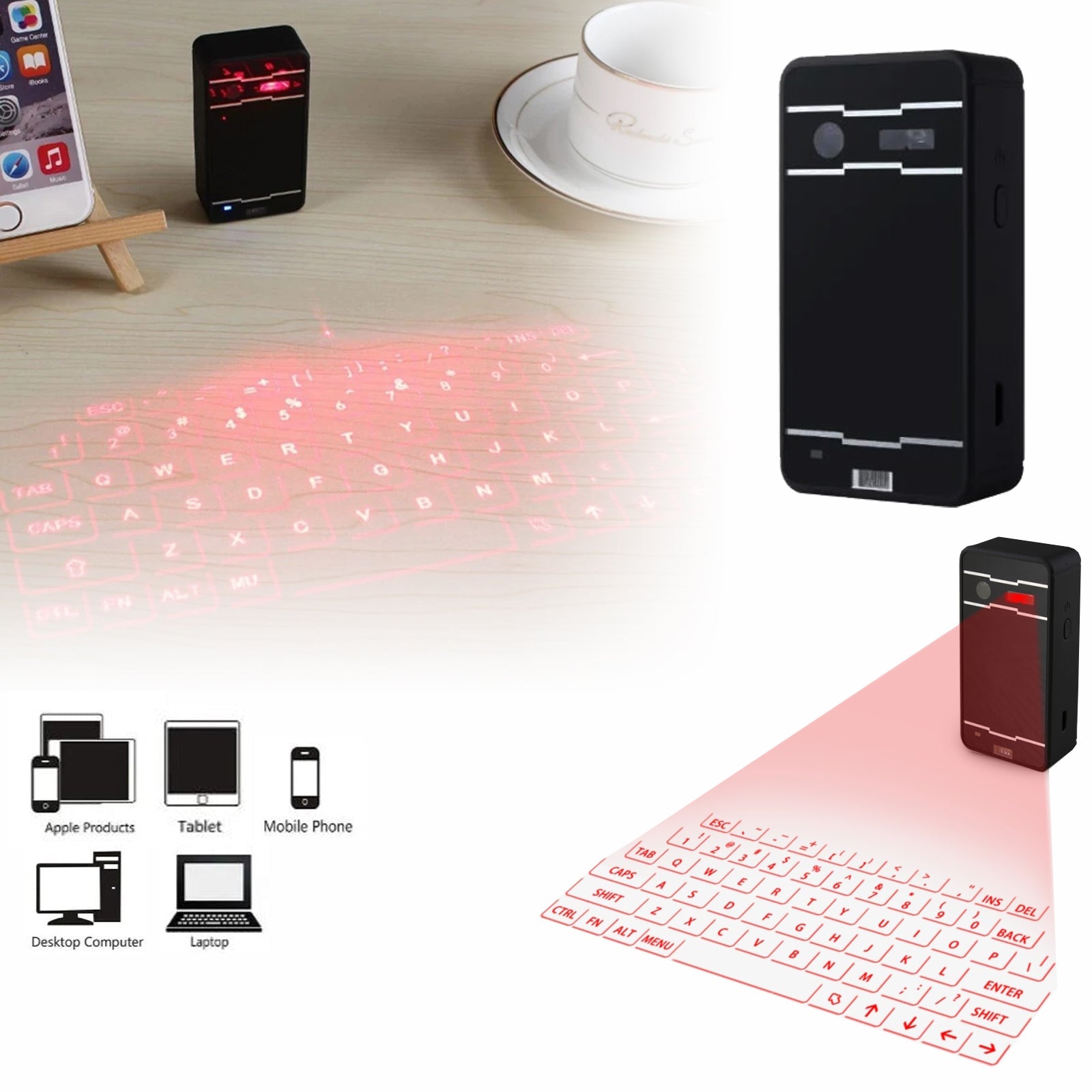 Hologramski projektor z virtualno tipkovnico in Bluetoothom za pametni telefon