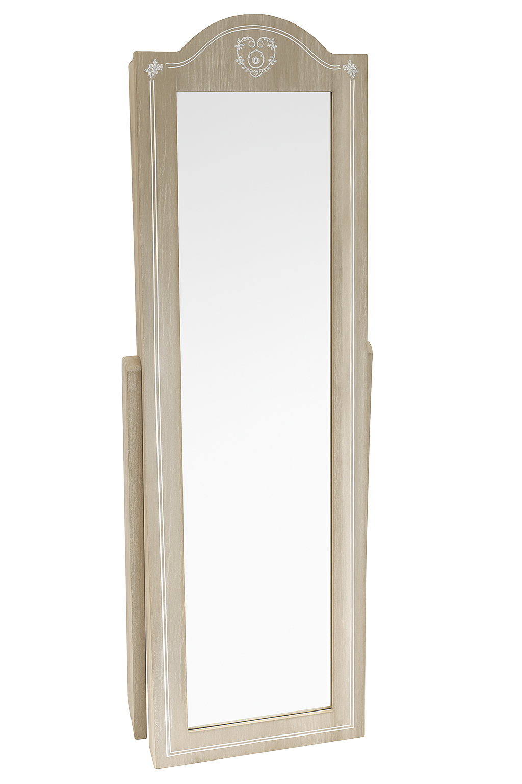 Elegantno stoječe ogledalo z vgrajenim shranjevalnikom za nakit