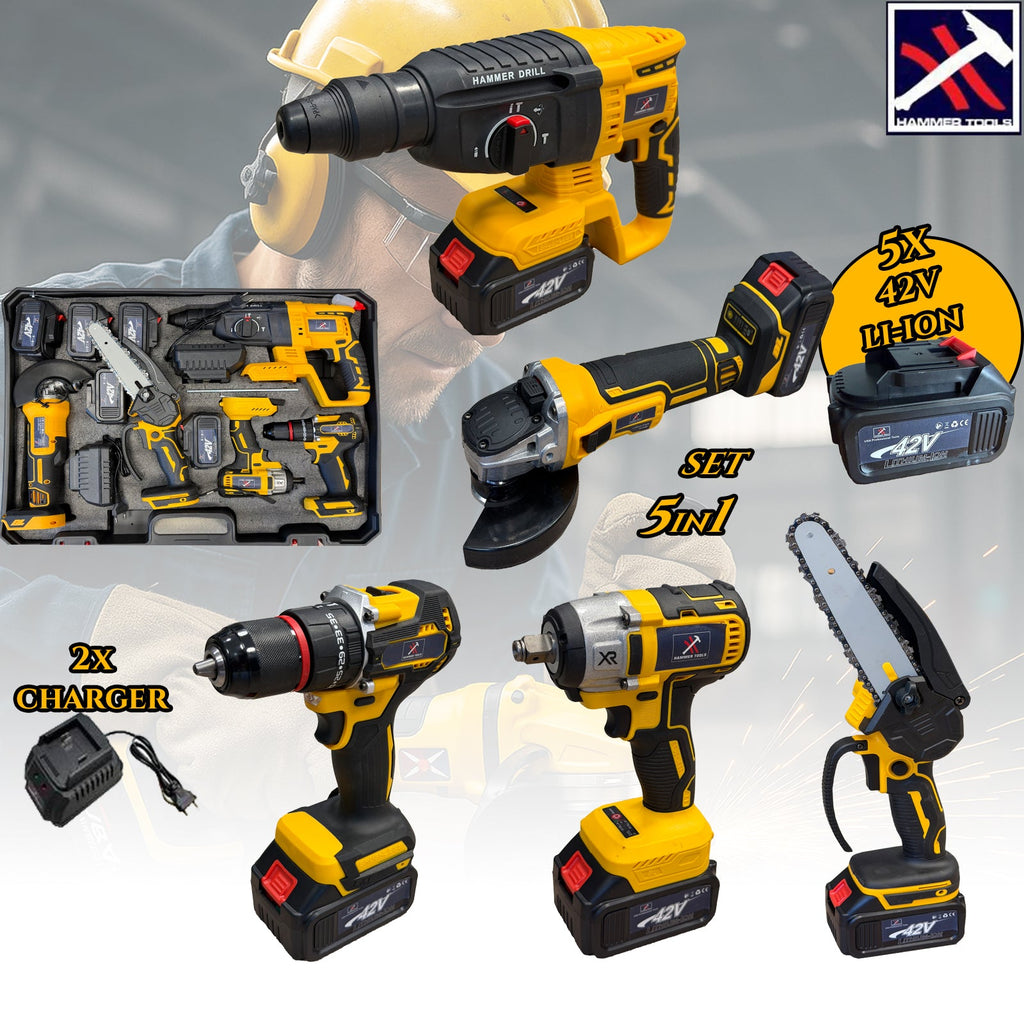 HAMMER TOOLS 5 v 1 set - 5 baterij 42V