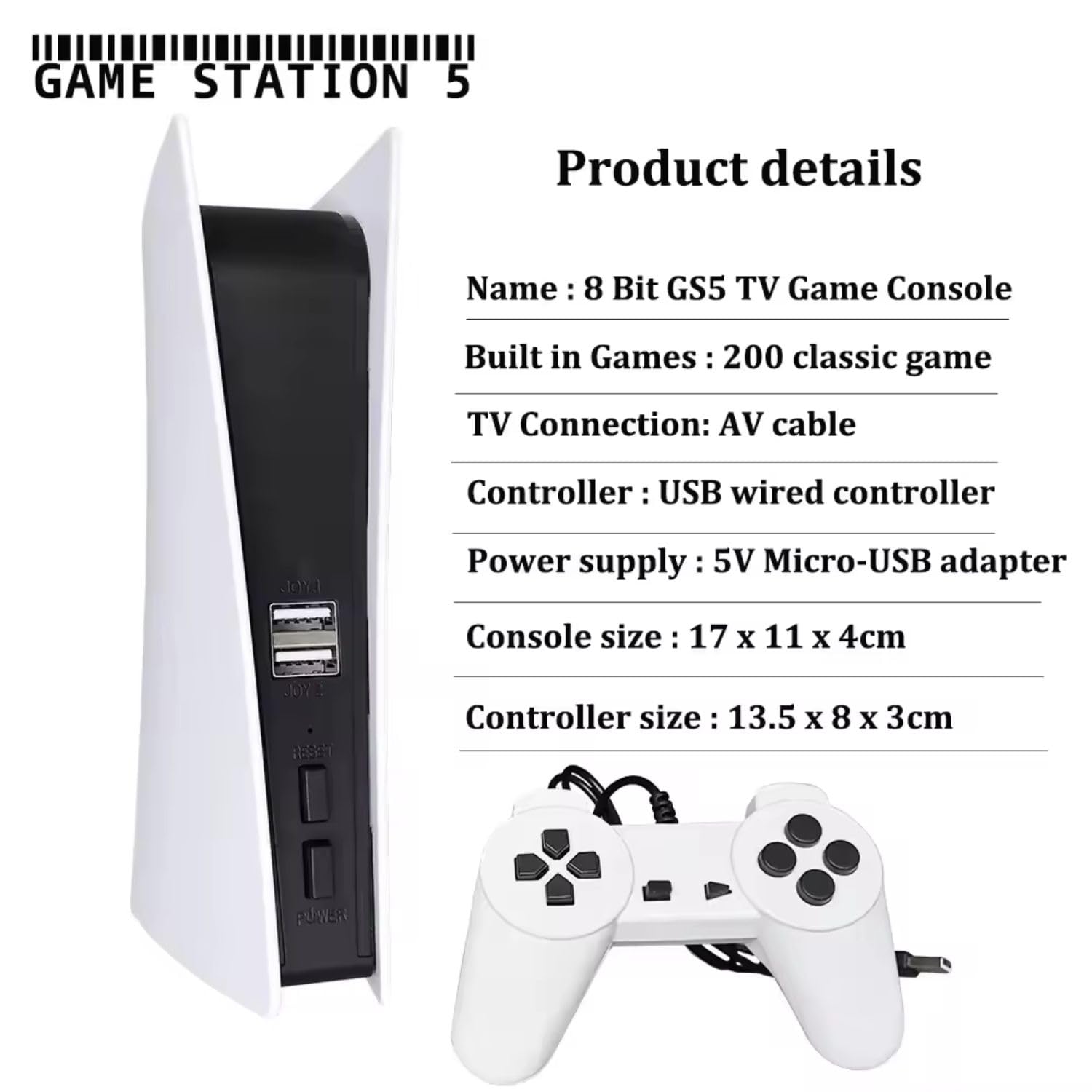 Game Station 5 – Retro konzola z 200 igrami + 2 kontrolerja