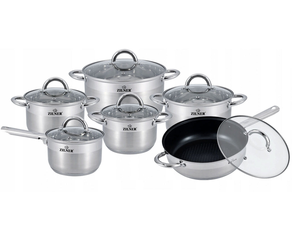 VRH NERJAVEČEGA JEKLA 18/10 ZILNER 12-DELNI KOMPLET LONCEV