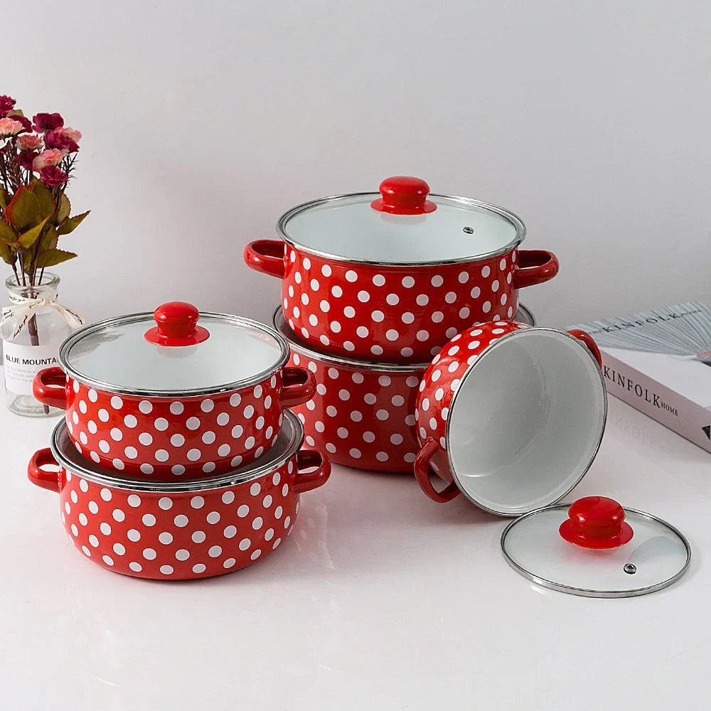 Retro komplet emajliranih loncev 5-delni (16–24 cm)