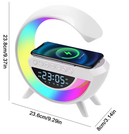 SVETILKA 4v1, BREZŽIČNI POLNILEC, BLUETOOTH ZVOČNIK Z URO