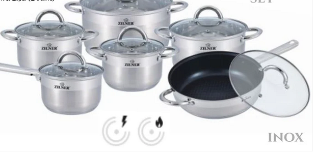 VRH NERJAVEČEGA JEKLA 18/10 ZILNER 12-DELNI KOMPLET LONCEV