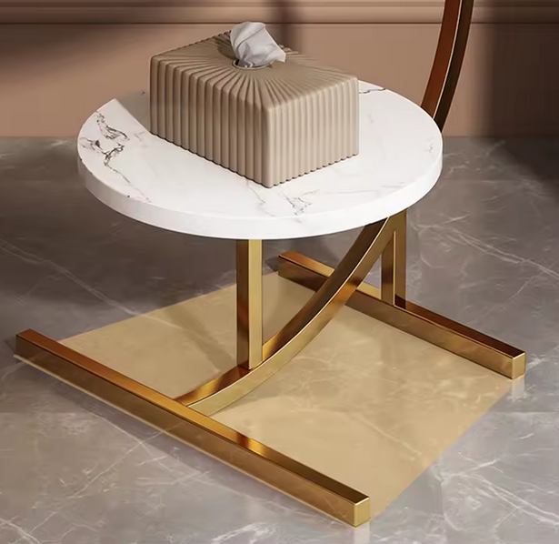 Okrogla klubska mizica z dvojno površino - marmor & zlato