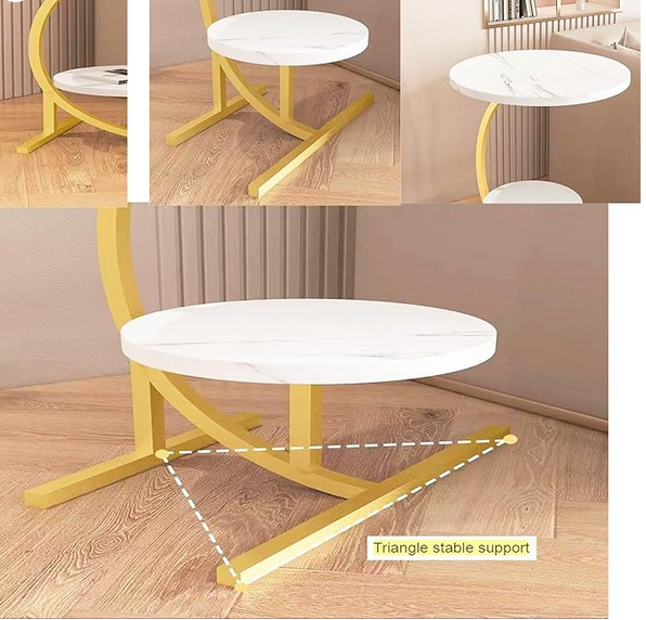 Okrogla klubska mizica z dvojno površino - marmor & zlato