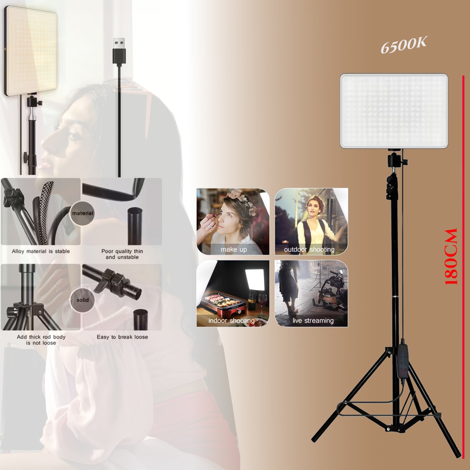 Profesionalna LED luč s stojalom – 6500K, 180 cm