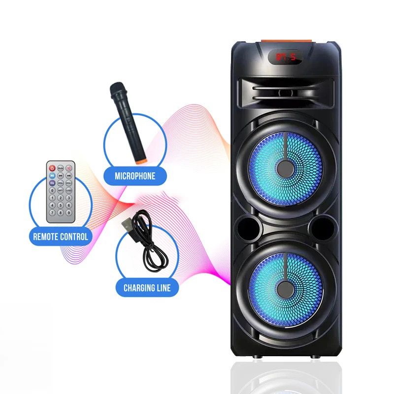 VELIK ZVOČNIK 4500 mAh 8'' X2 Z BREZPLAČNIM BREZŽIČNIM MIKROFONOM IN DALJINSKIM UPRAVLJALNIKOM