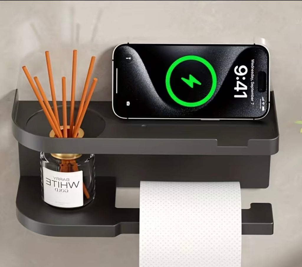 Elegantna stenska polica z držalom za toaletni papir