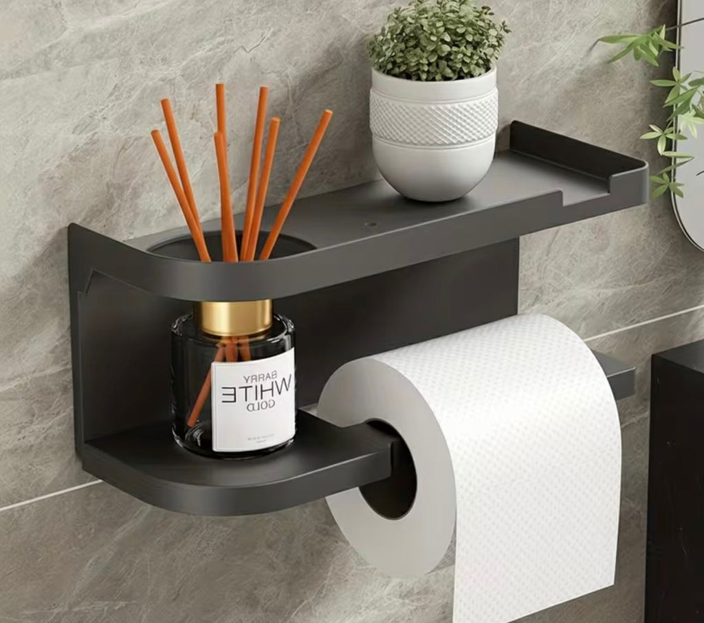 Elegantna stenska polica z držalom za toaletni papir