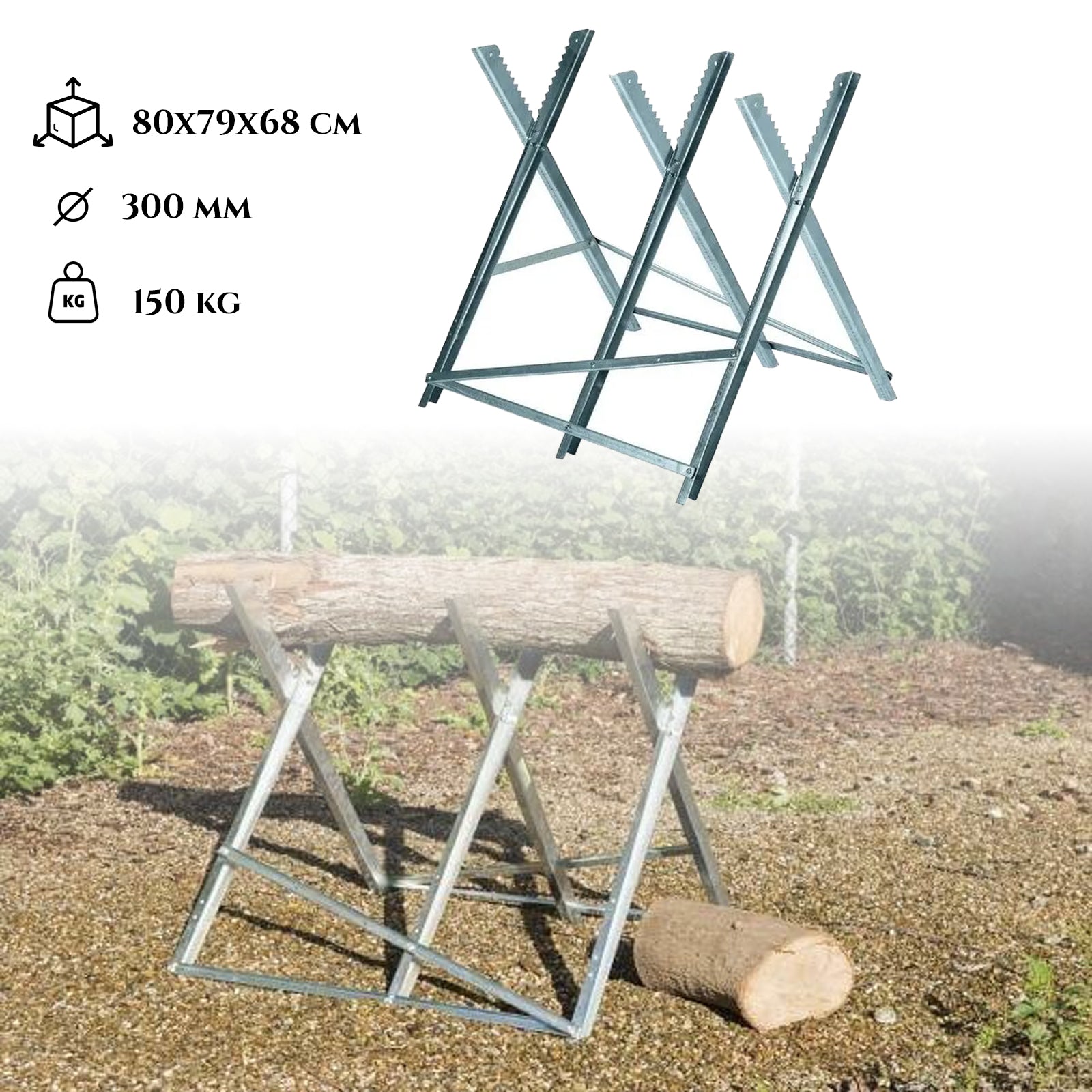 Kovinsko stojalo za rezanje lesa - 150 kg