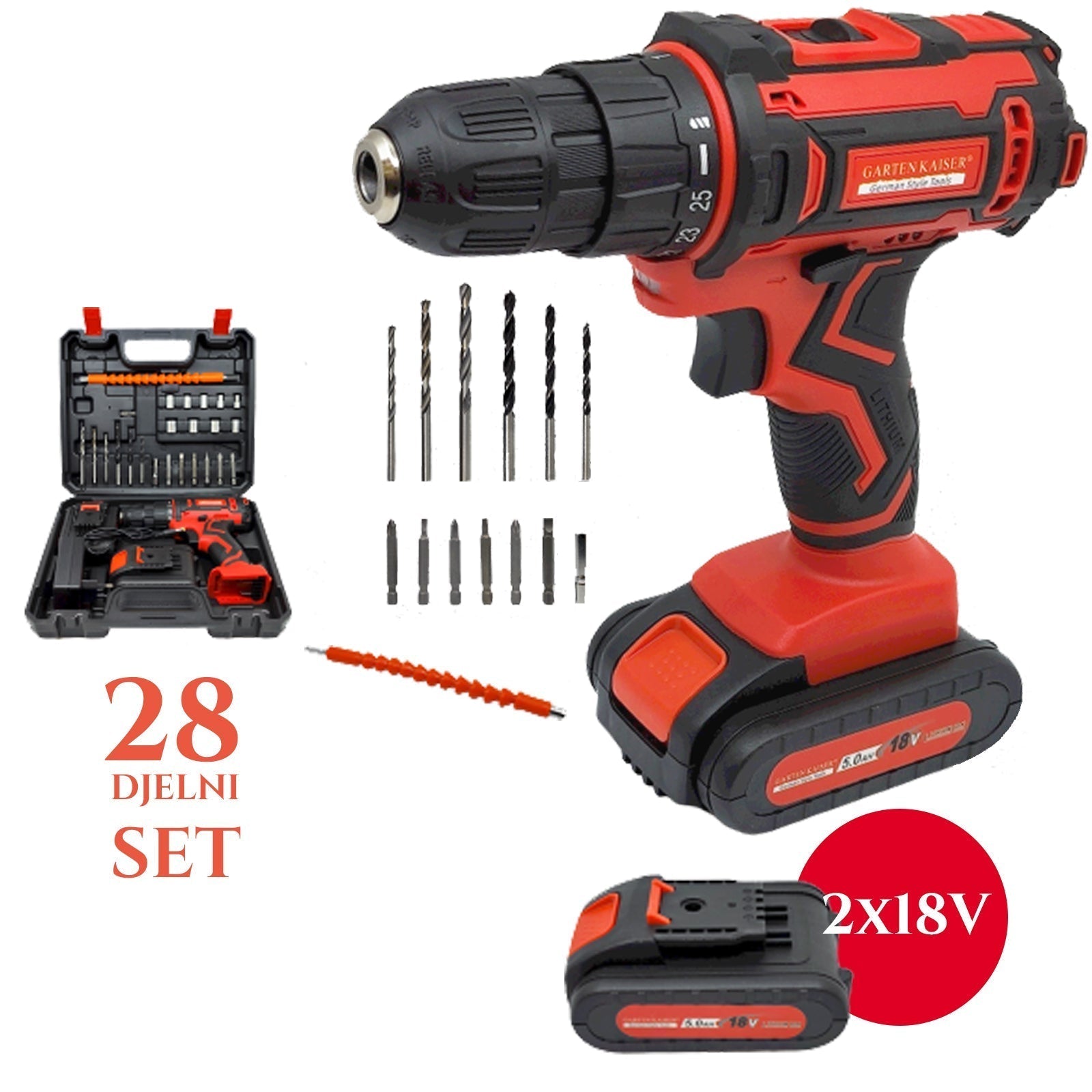 Akumulatorski vrtalnik 18V (KOMPLET 28 kosov) X2 BATERIJE