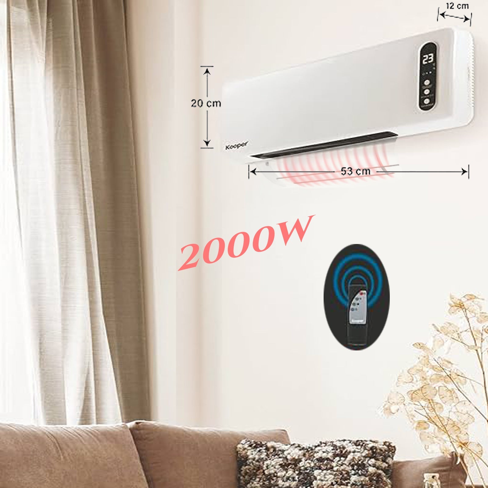 Stenska grelnica 2000 W + daljinski upravljalnik
