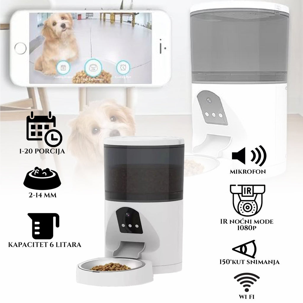 PAMETNI WIFI KRMILNIK 6L ZA HIŠNE LJUBLJENČKE S KAMERO, MIKROFONOM IN APLIKACIJO ZA NADZOR