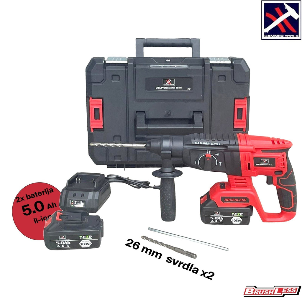 AKUMULATORSKI UDARNI VRTALNIK 2x5,0 Ah Li-ION BATERIJE 26 mm Z NASTAVKI KLADIVO