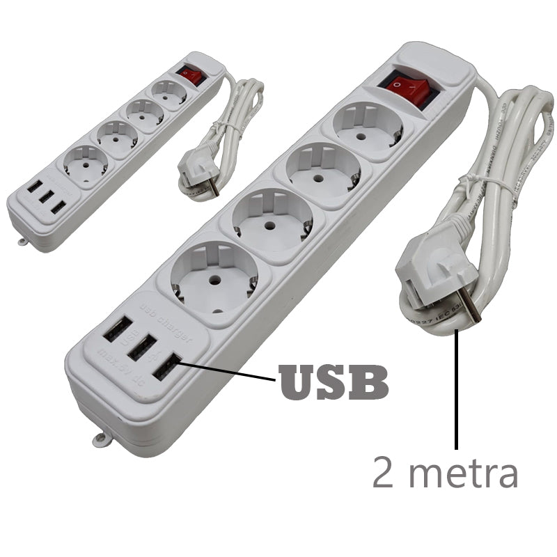 Podaljševalni kabel (4 vtičnice, 3 USB vhodi) 2 KOS
