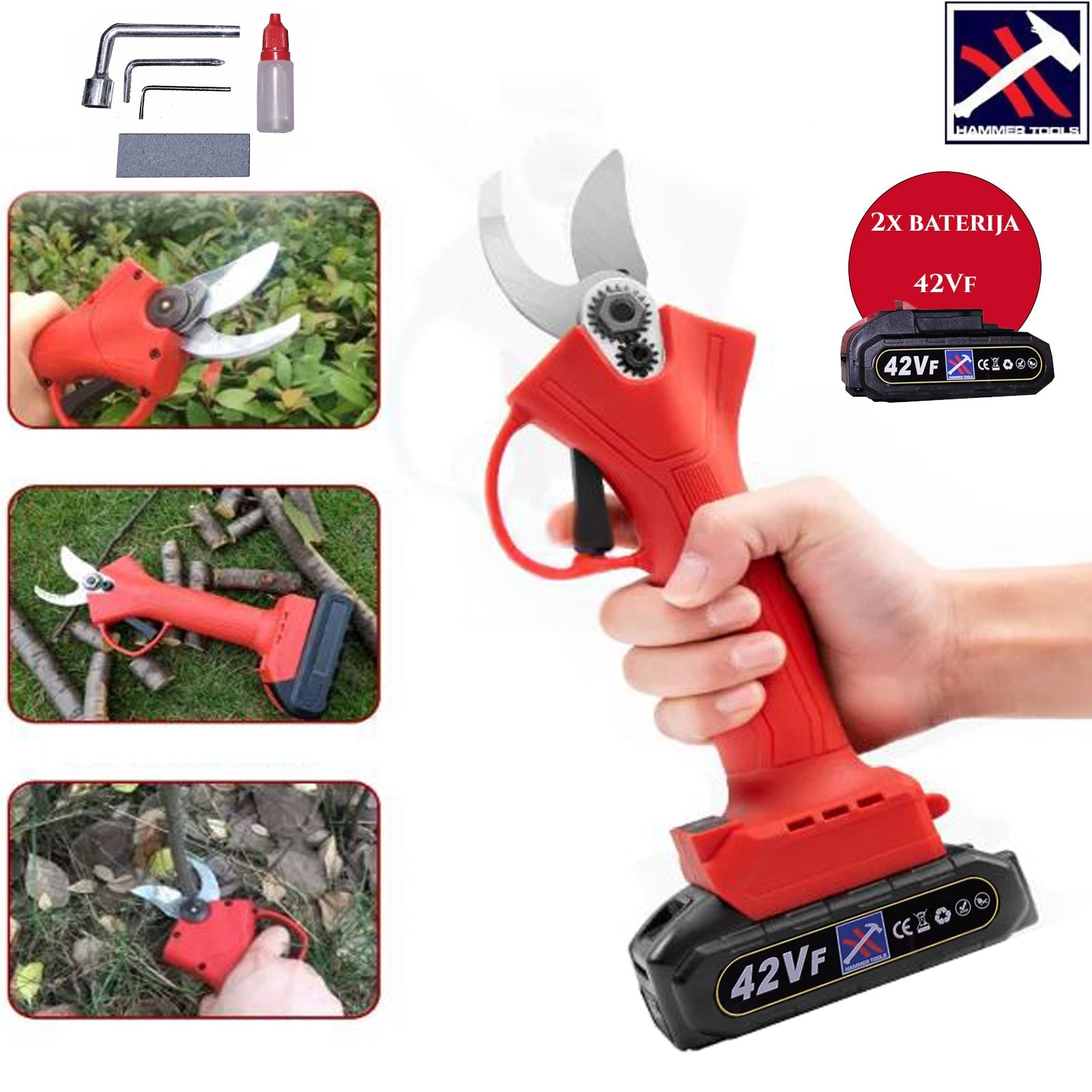 Akumulatorske škarje za obrezovanje x2 Baterije 42VF KLADIVO ORODJE