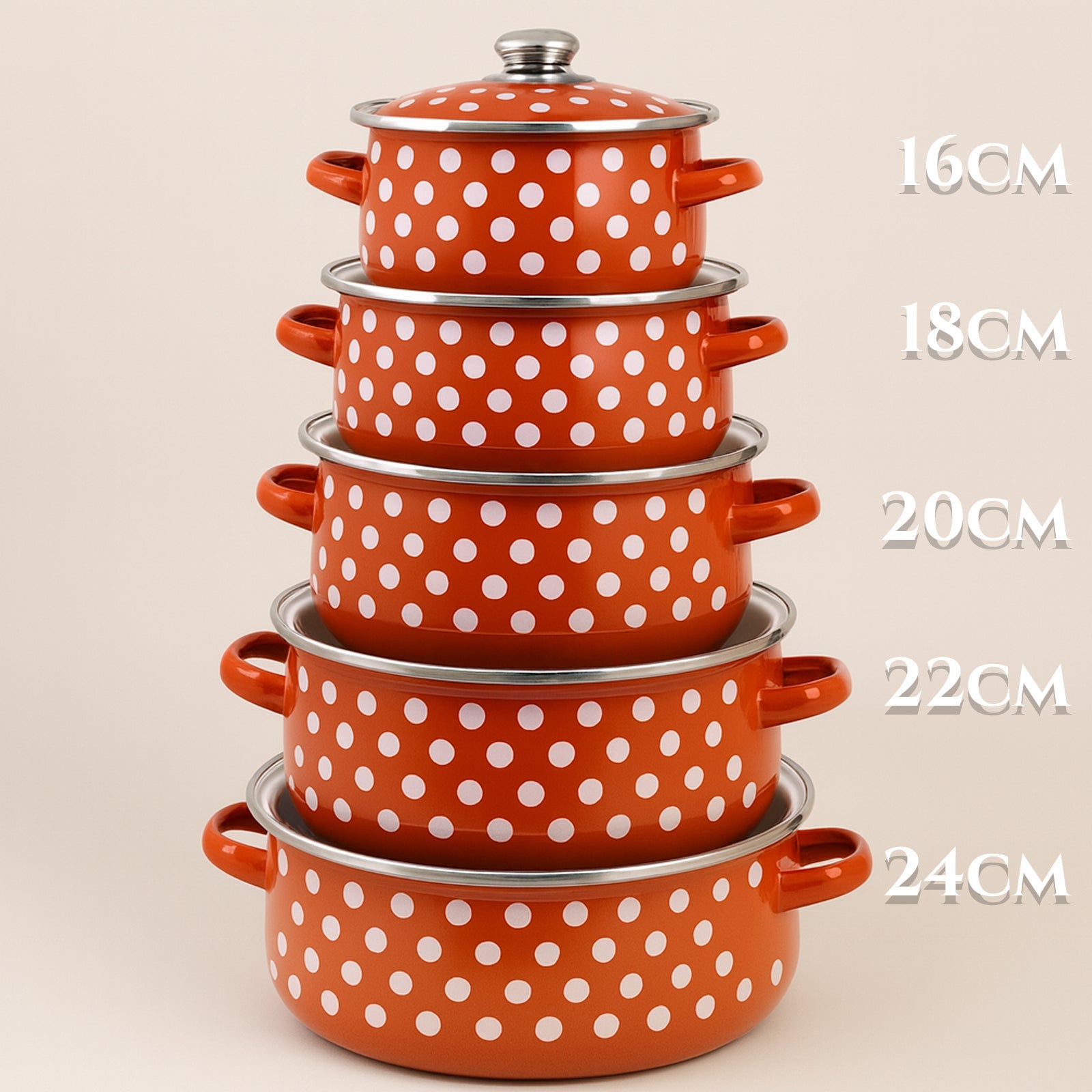 Retro komplet emajliranih loncev 5-delni (16–24 cm)