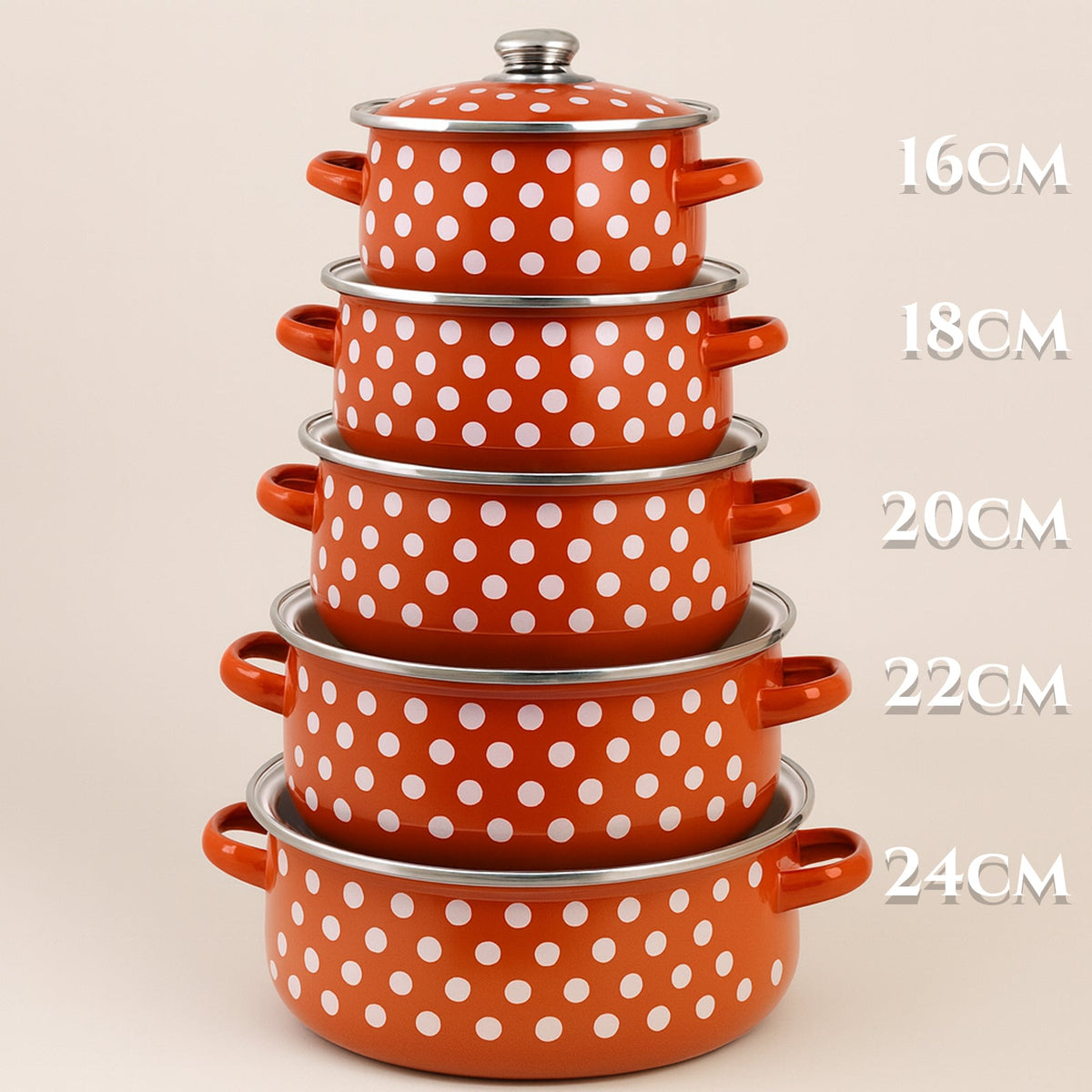 Retro komplet emajliranih loncev 5-delni (16–24 cm)