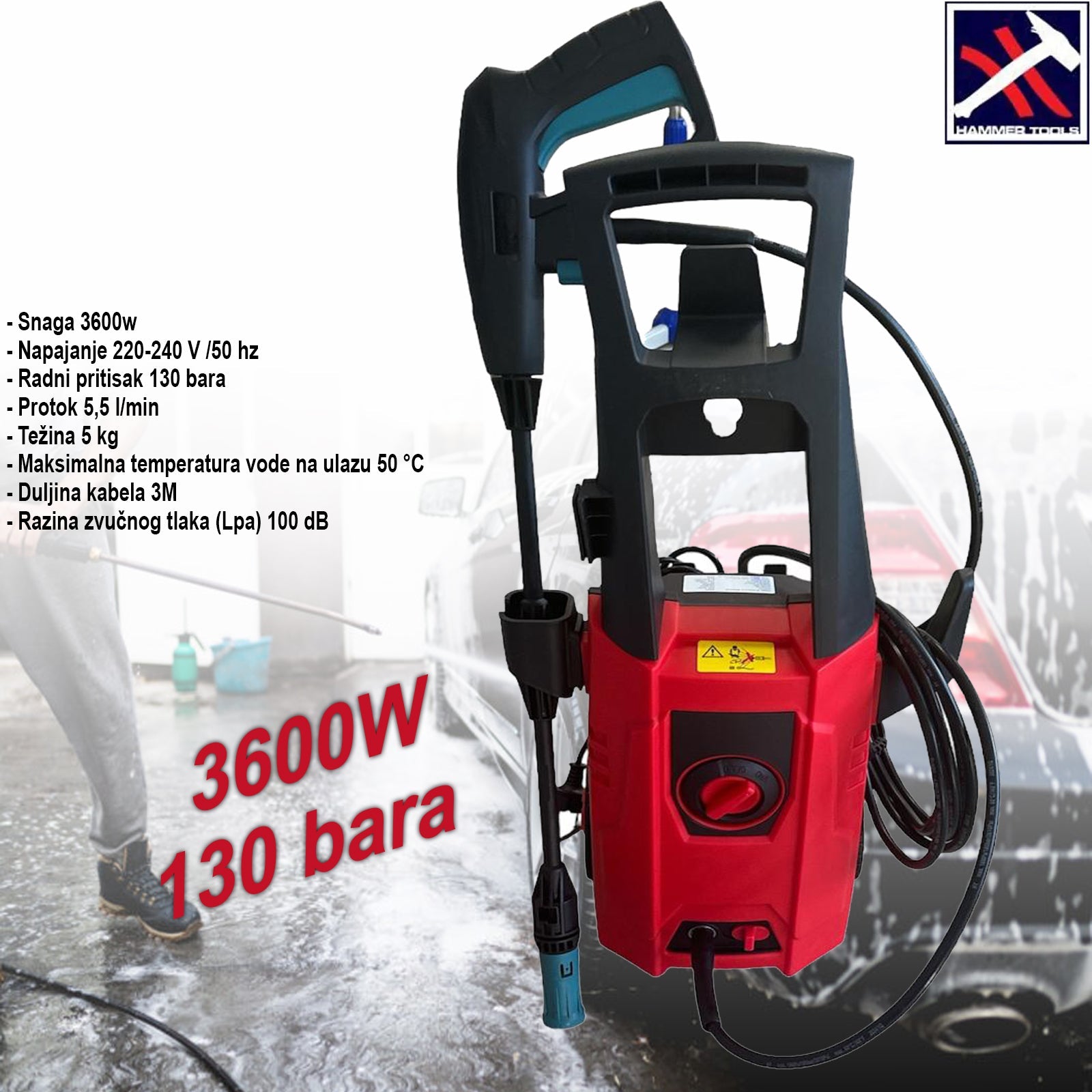 HAMMER TOOLS VISOKOTLAČNI ČISTILNIK MINIWASH 3600W Z OPREMO