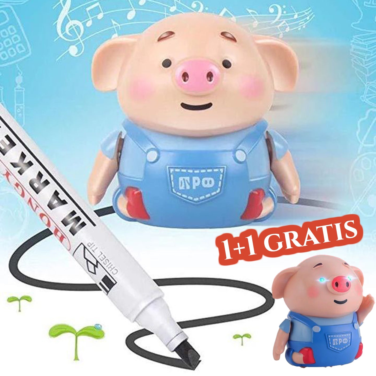 PRAŠIČEK, KI SE IGRA, PRIŽGE IN SLEDI ČRTI 1+1 GRATIS