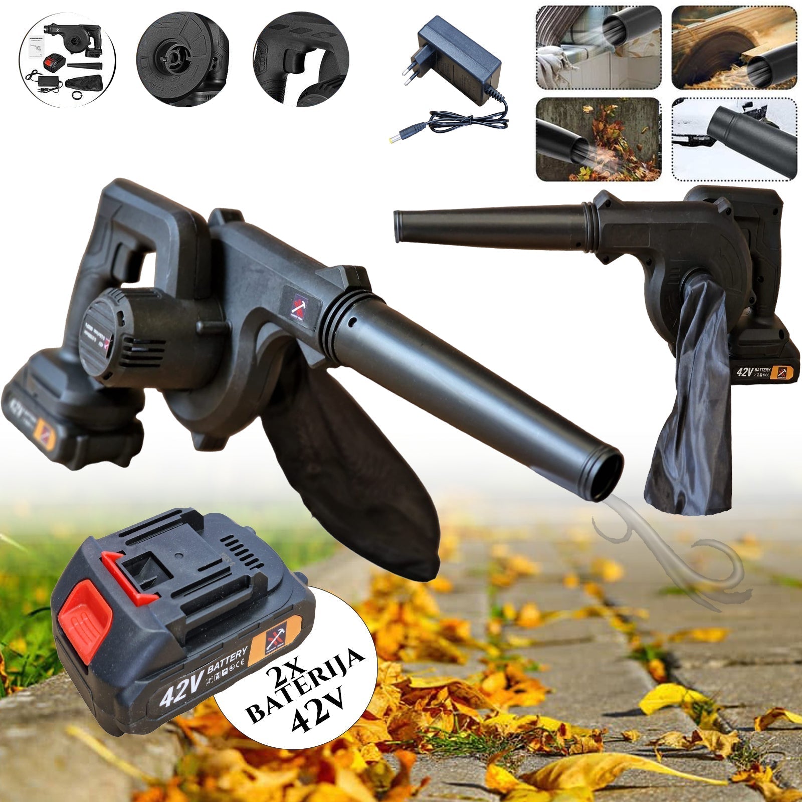 AKUMULATORSKI PIHALO IN SESALNIK 42 V Z 2 BATERIJAMA, KLADIVO IN ORODJE