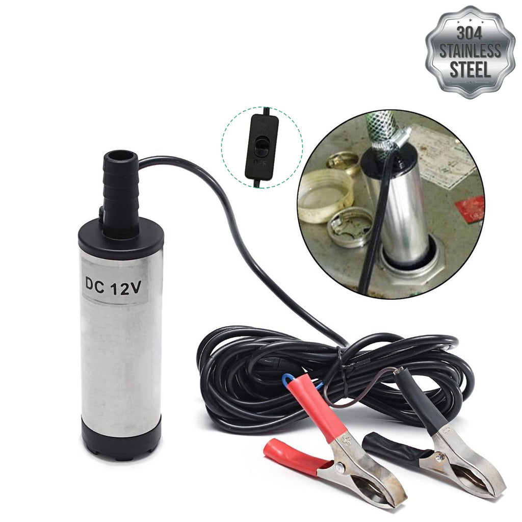 ČRPALKA ZA PRETAKANJE GORIVA IZ NERJAVEČEGA JEKLA 12 V Z GUMBOM ZA VKLOP/IZKLOP