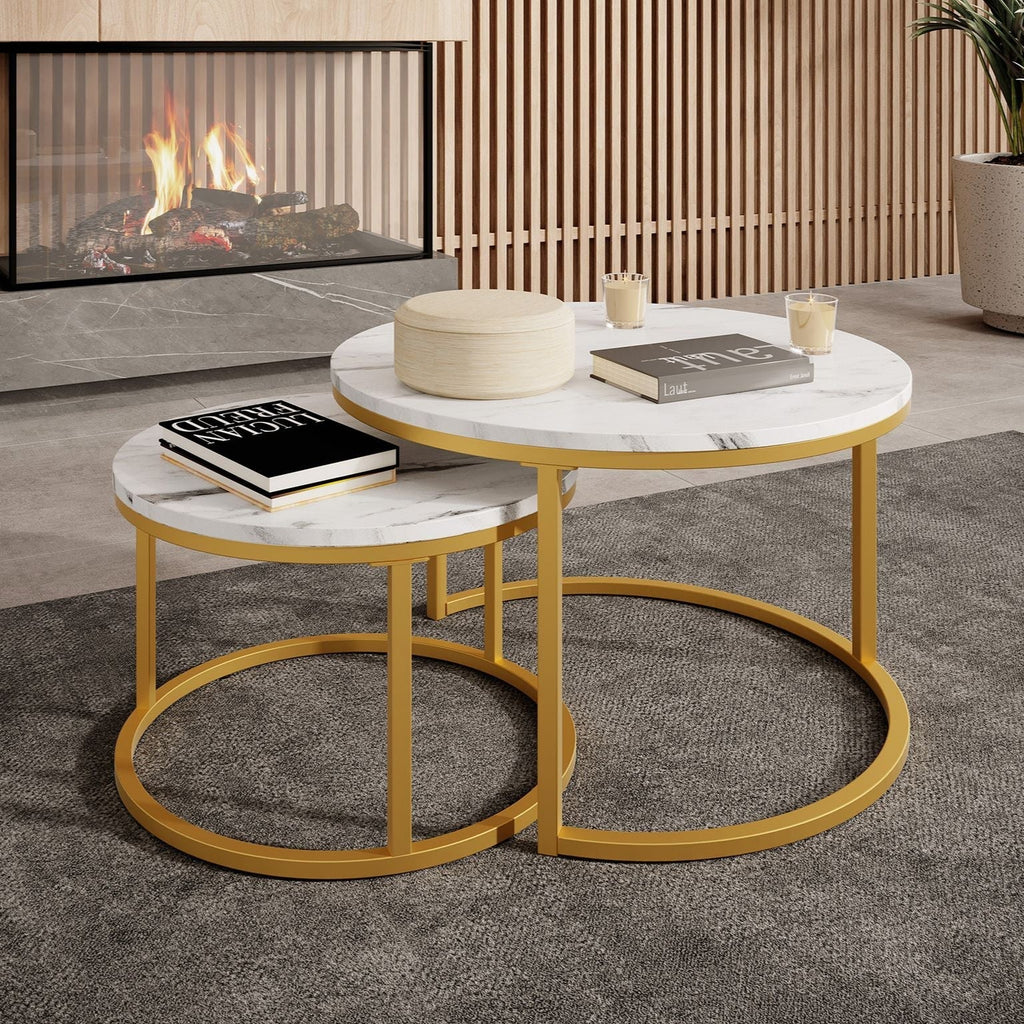 Set 2 modernih klubski mizici - marmorna plošča in zlate noge