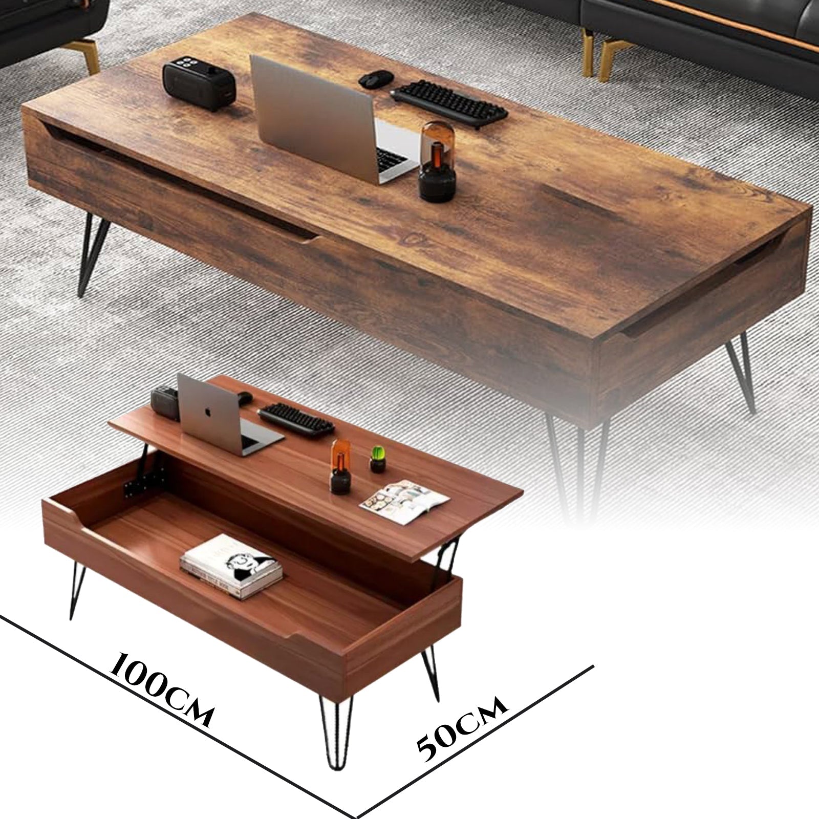 Moderna dvižna klubska mizica s prostorom za shranjevanje