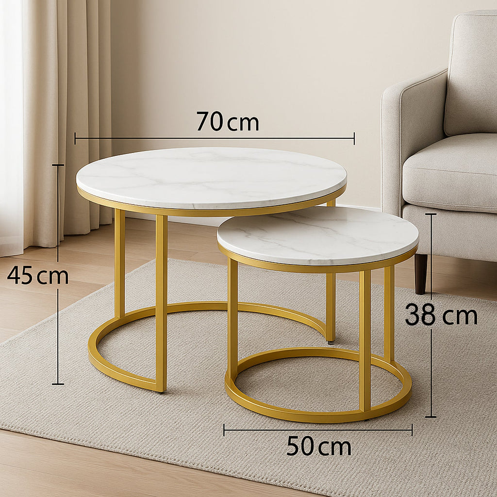 Set 2 modernih klubski mizici - marmorna plošča in zlate noge
