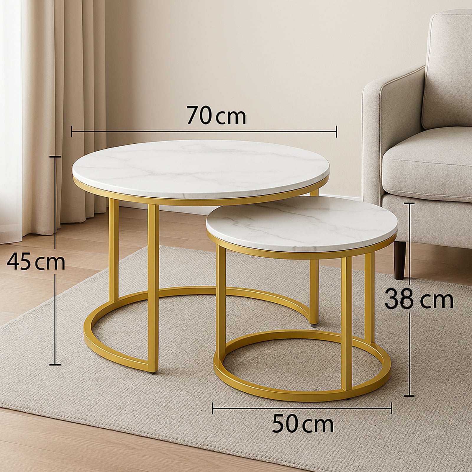 Set 2 modernih klubski mizici - marmorna plošča in zlate noge