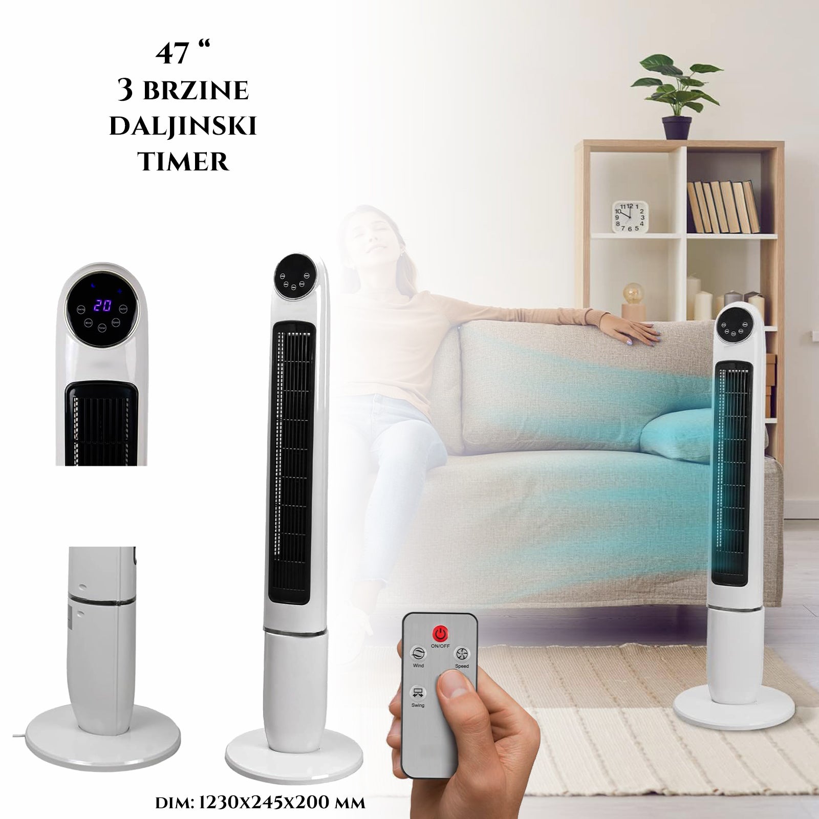 47-PALČNI VENTILATOR Z DALJINSKIM UPRAVLJALNIKOM