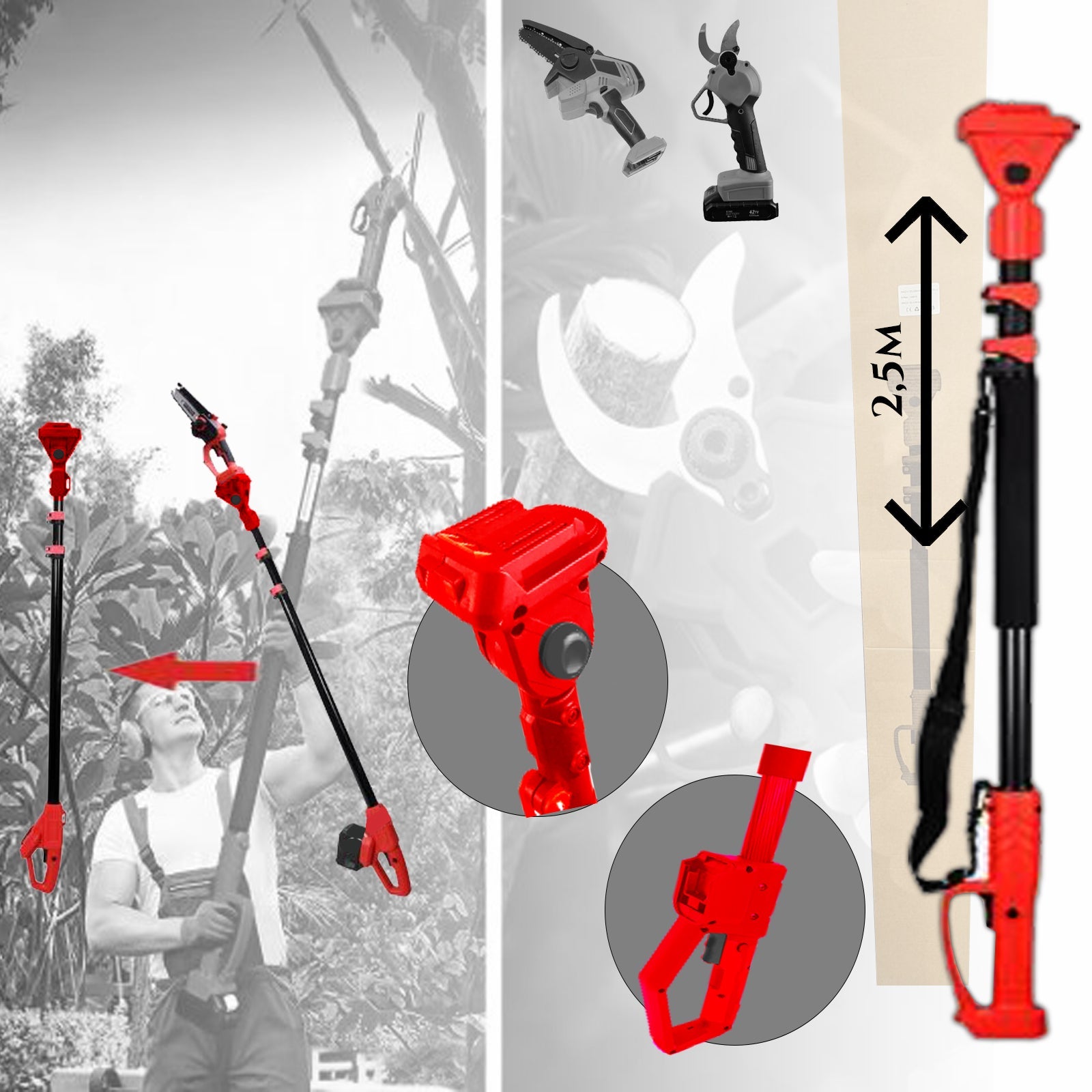 TELESKOPSKI PODALJŠEK ZA AKUMULATORSKO ŽAGO IN AKUMULATORSKE ŠKARJE 2,5 M