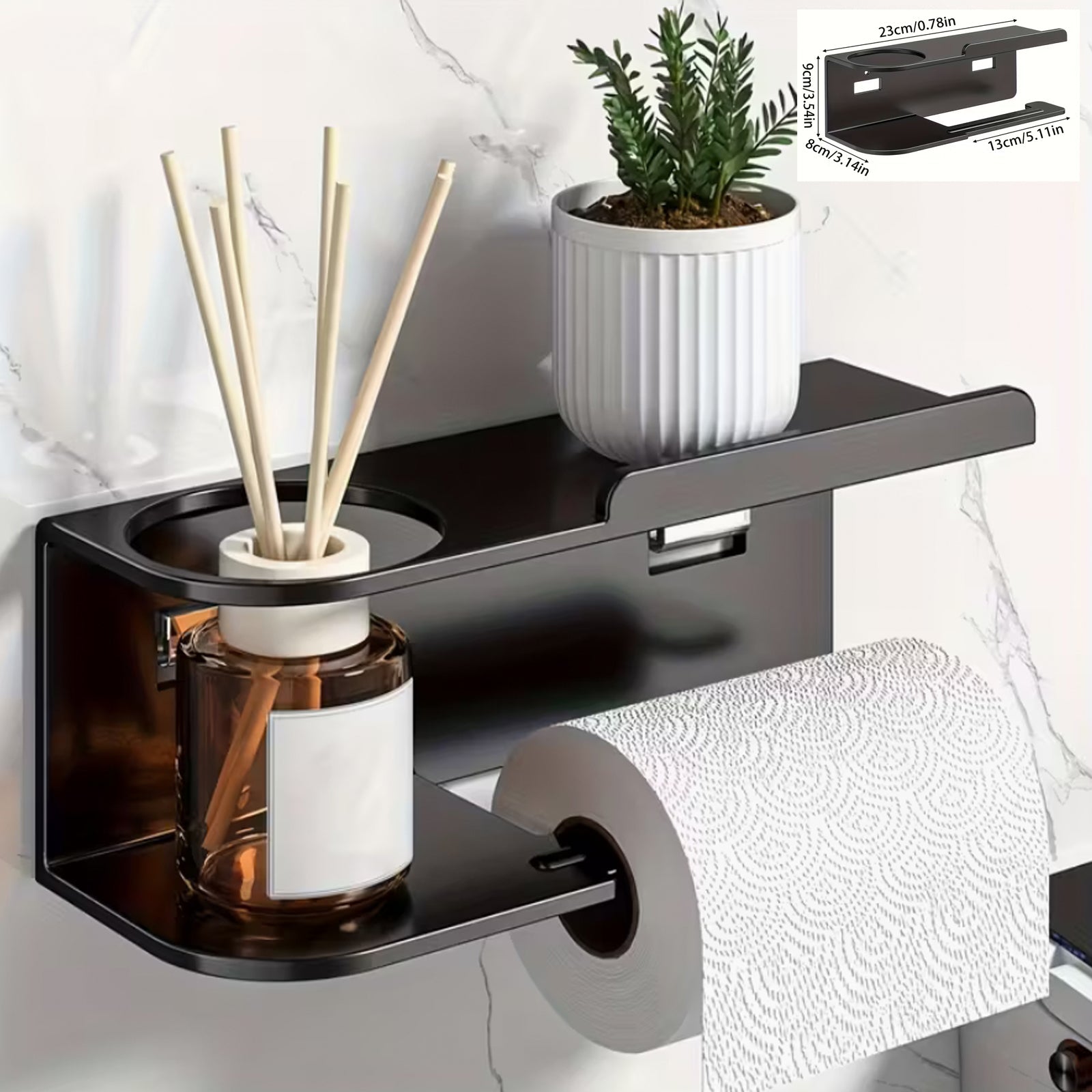 Elegantna stenska polica z držalom za toaletni papir