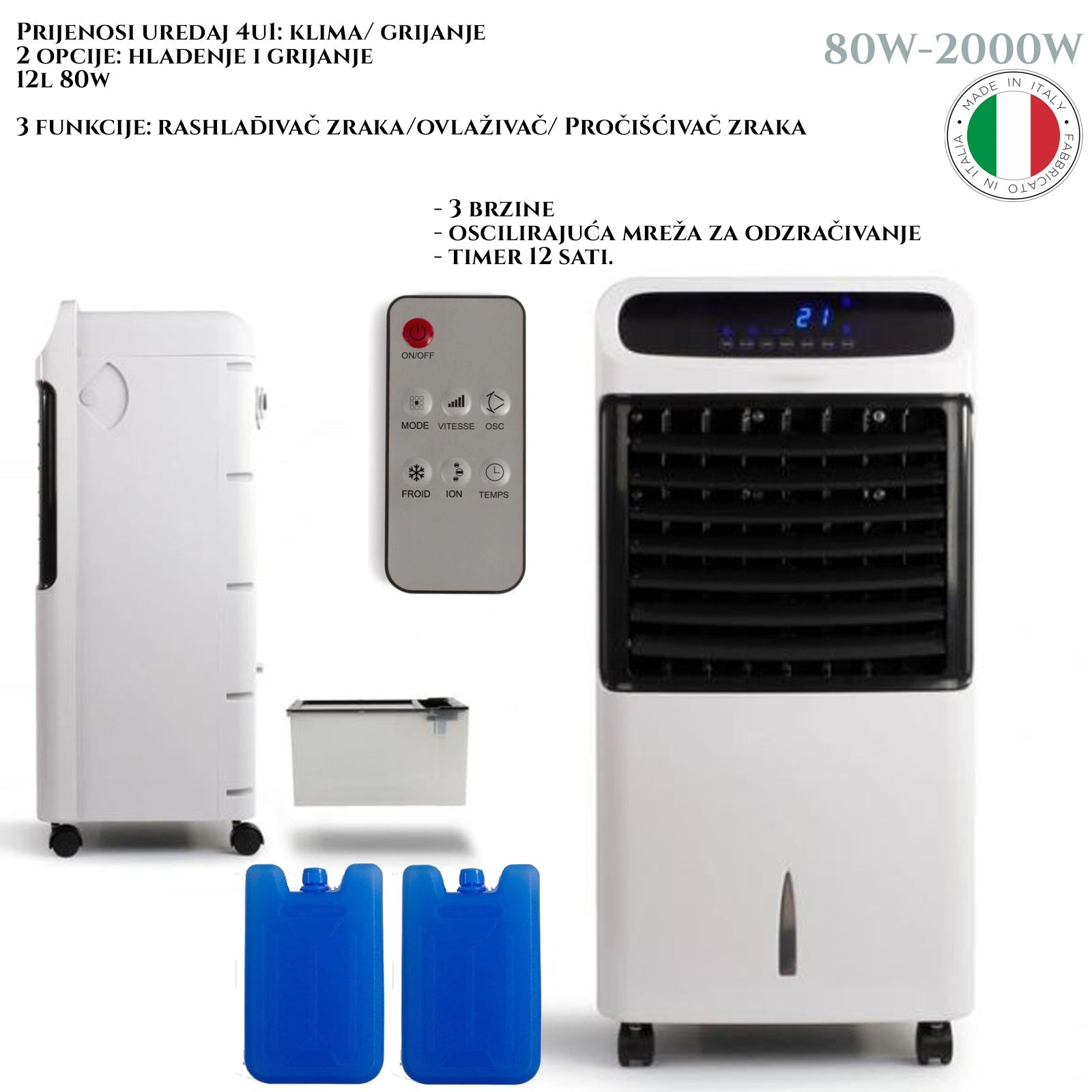 PRENOSNA KLIMATSKA NAPRAVA 4V1 12L Z DALJINSKIM UPRAVLJALNIKOM