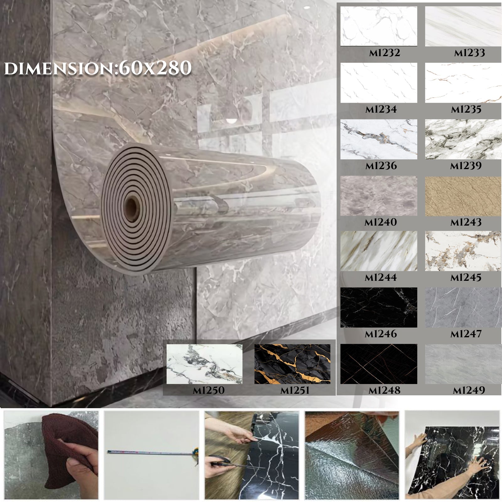 Samolepilna 3D PVC dekorativna folija 60x280 cm