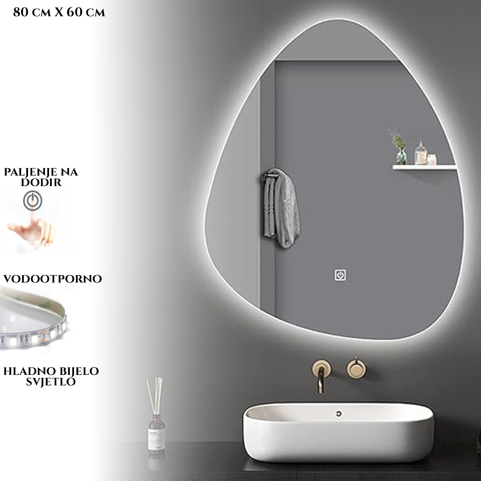 ORGANSKI OGLEDALO Z LED OSVETLITVO M635 80X60 CM