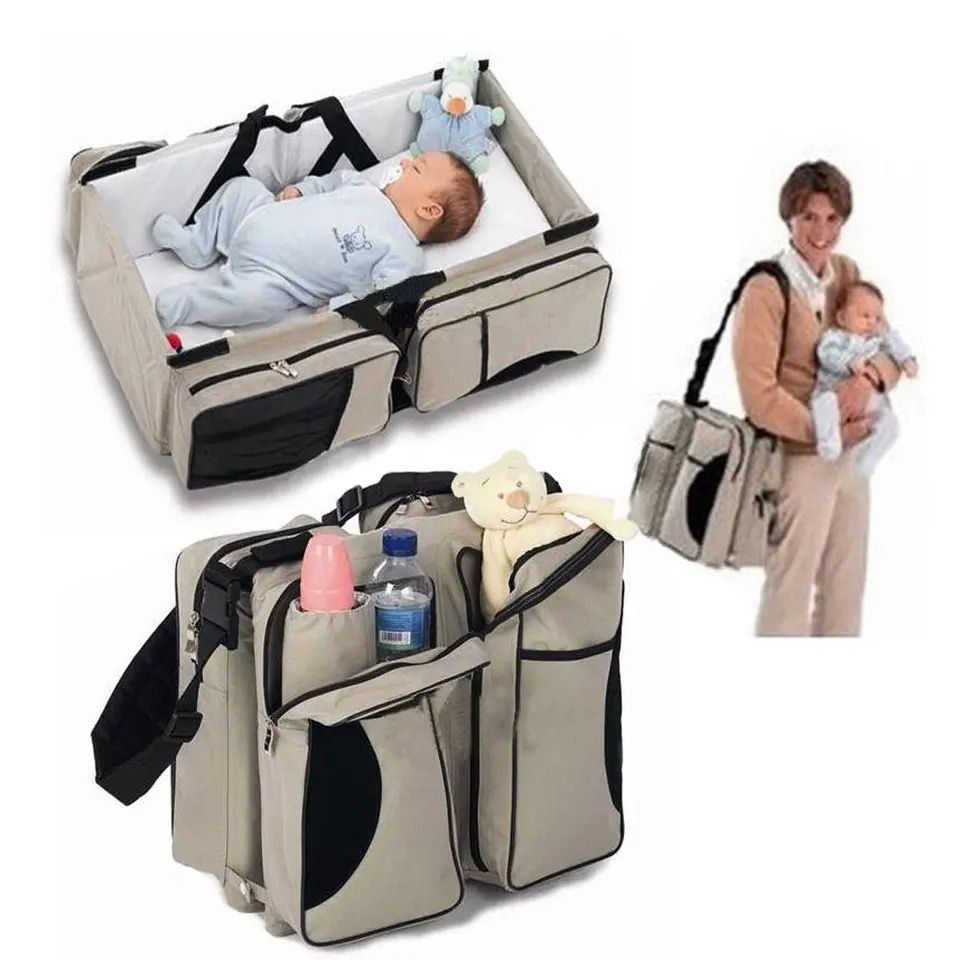 Večnamenska torba in potovalna posteljica za dojenčke