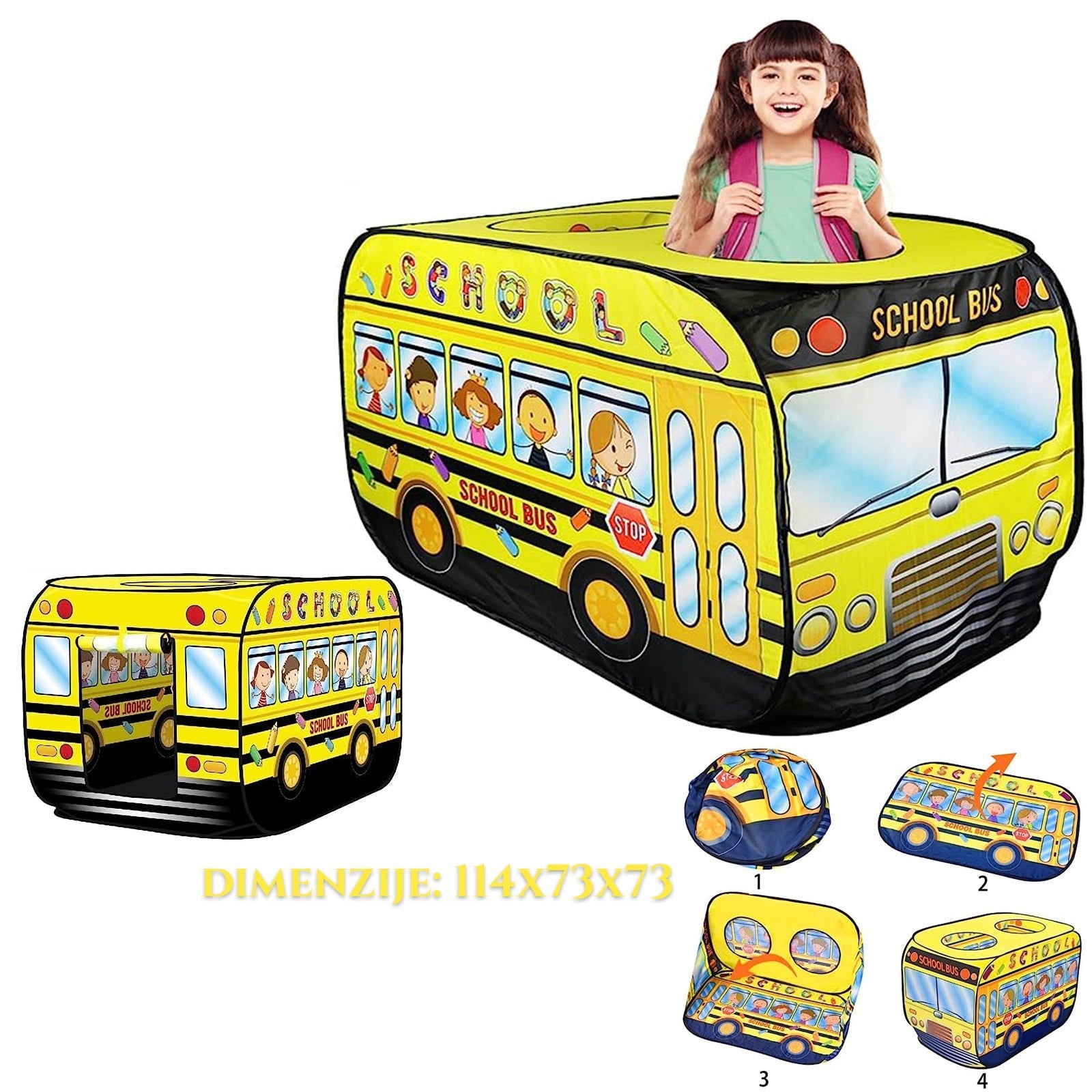 Otroški šotor 114X73X73 Šolski avtobus