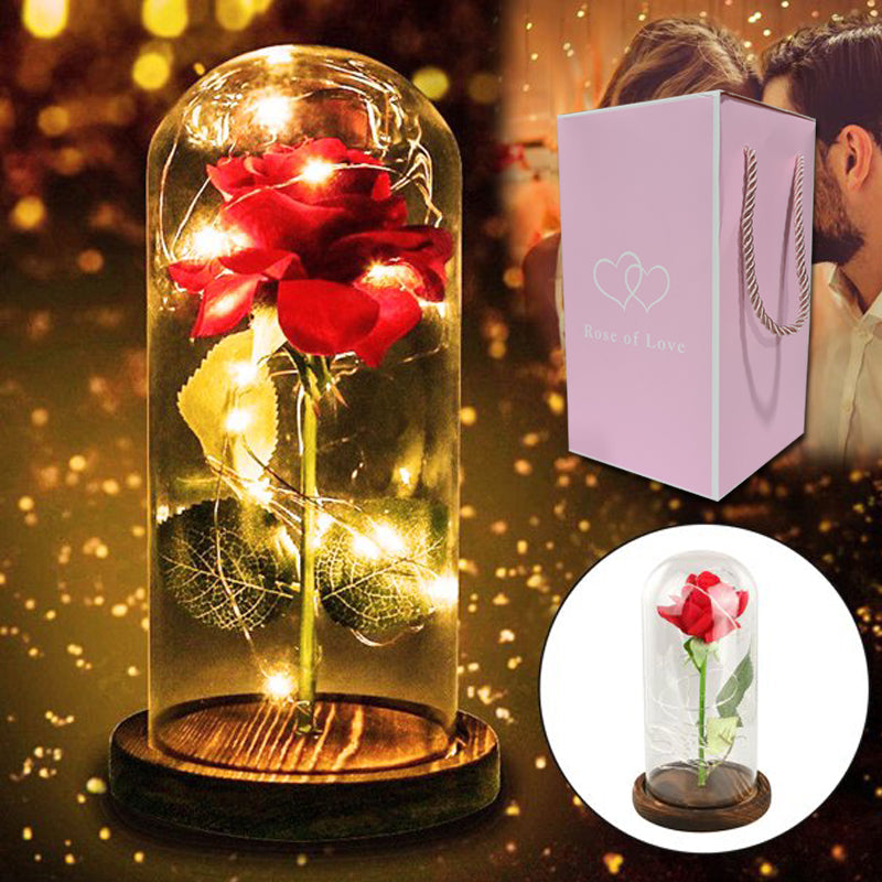 Romantična ledena vrtnica v stekleni kupoli + brezplačna darilna škatla